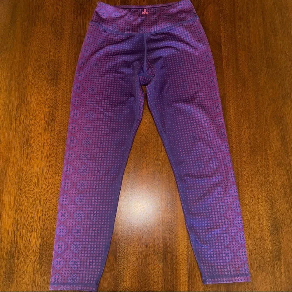 Prana Grapevine Bali Roxanne Printed Cropped Leggings Purple Mid Rise Size XS